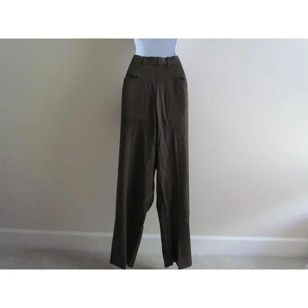 Perry Ellis Portfolio Dress Pants 40x32 Brown Pleated Wide Leg Trousers